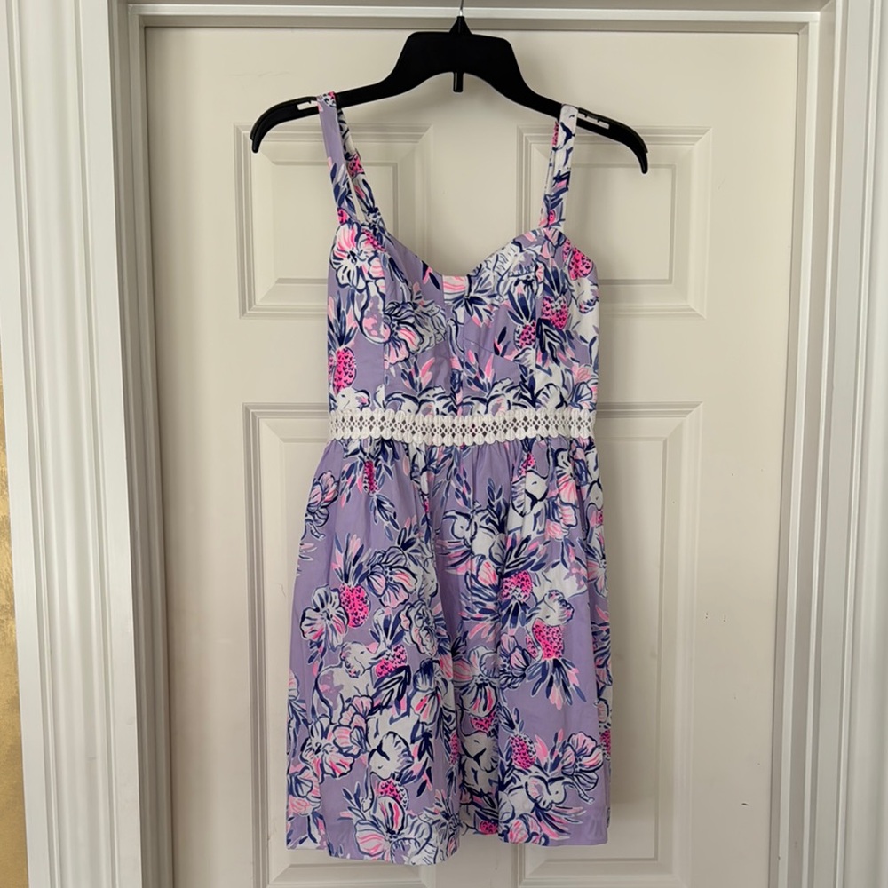Lilly Pulitzer Lavender Floral Cotton Dress with Pink & Navy Size 2